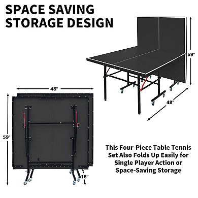 8ft Mid Size Foldable Ping Pong Table Set With Net Paddles Balls For Indoor Games