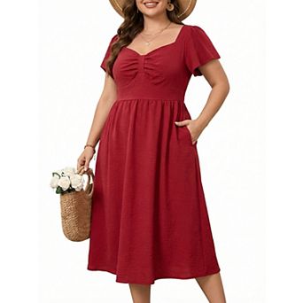 Plus Size Maxi Dress Sweetheart Neckline Design Short Sleeve Dress