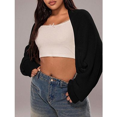 Plus Size Open Front Cardigan Long Sleeve Lightweight Shrug Sweater