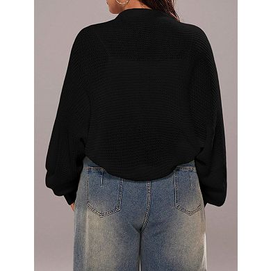 Plus Size Open Front Cardigan Long Sleeve Lightweight Shrug Sweater