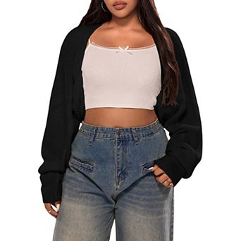 Plus Size Open Front Cardigan Long Sleeve Lightweight Shrug Sweater