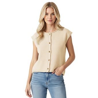 Women's Short Sleeve Sweater Lightweight Cardigan Crew Neck Button Top