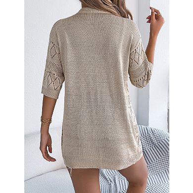 Women's Casual Solid Hollow Out Short Sleeve Open Front Cardigan