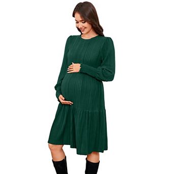 Women's Maternity Crew Neck Long Sleeve Sweater Dresses
