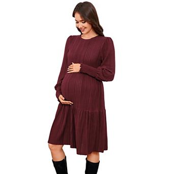 Women's Maternity Crew Neck Long Sleeve Sweater Dresses