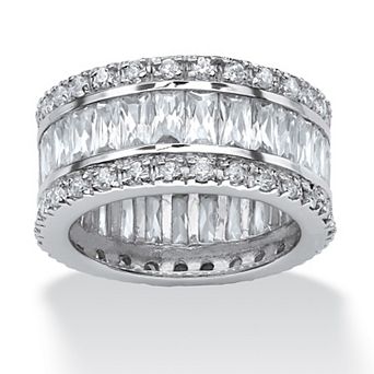 9.34 TCW Round and Emerald-Cut Cubic Zirconia Platinum-Plated Eternity Band Ring