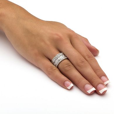 9.34 TCW Round and Emerald-Cut Cubic Zirconia Platinum-Plated Eternity Band Ring