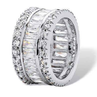 9.34 TCW Round and Emerald-Cut Cubic Zirconia Platinum-Plated Eternity Band Ring