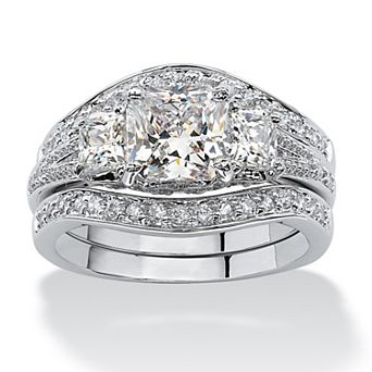 2.89 TCW Princess-Cut Cubic Zirconia Platinum-Plated Wedding Band Set