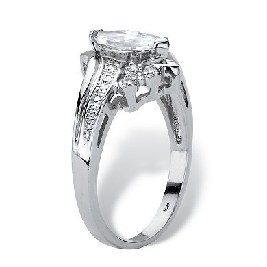 1.03 TCW Marquise-Cut Cubic Zirconia Platinum-Plated Silver Engagement Ring