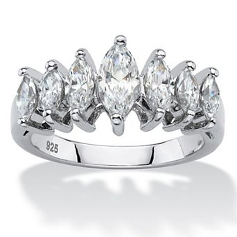 1.50 ct w Platinum-plated Silver Marquise-Cut Cubic Zirconia Anniversary Band