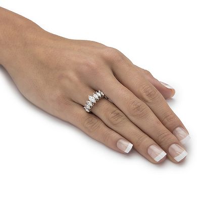 1.50 Cttw Platinum-plated Silver Marquise-Cut Cubic Zirconia Anniversary Band