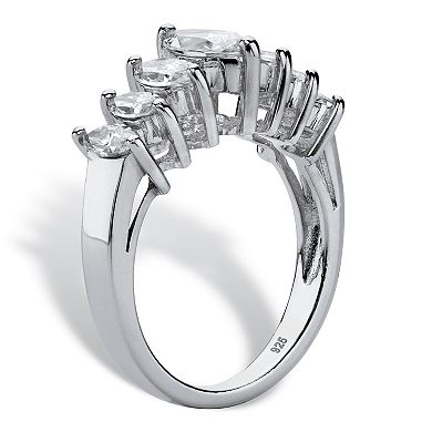 1.50 Cttw Platinum-plated Silver Marquise-Cut Cubic Zirconia Anniversary Band