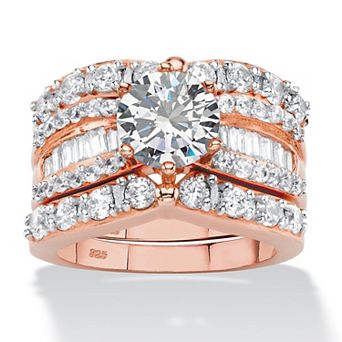 5.62 TCW Cubic Zirconia 18K Rose Gold-Plated .925 Silver 3 pc Bridal Ring Set