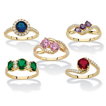 7.79 ct w Simulated Gemstone and Cubic Zirconia Gold-Plated 5 pc Ring Set
