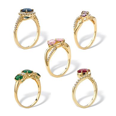 7.79 Cttw Simulated Gemstone and Cubic Zirconia Gold-Plated 5-Piece Ring Set