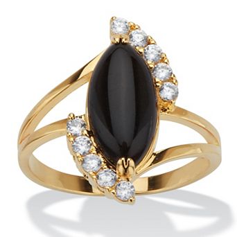 .33 TCW Cubic Zirconia and Simulated Marquise Onyx 14k Gold-Plated Cabochon Ring