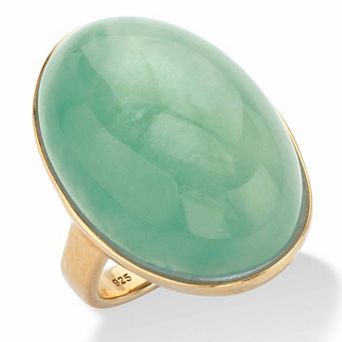 Oval-Cut Genuine Green Jade 14k Gold-plated Sterling Silver Cabochon Ring