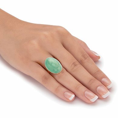 Oval-Cut Genuine Green Jade 14k Gold-plated Sterling Silver Cabochon Ring