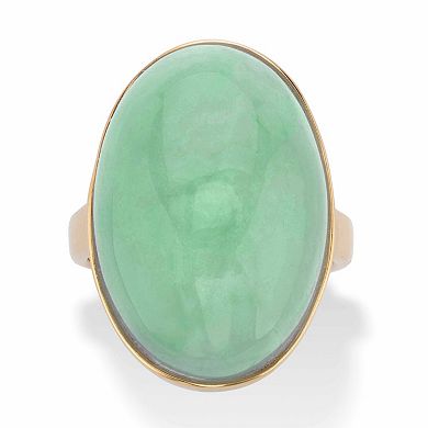 Oval-Cut Genuine Green Jade 14k Gold-plated Sterling Silver Cabochon Ring