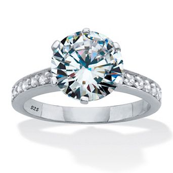 4.18 ct w. Round-Cut Cubic Zirconia Platinum Over Silver Engagement Ring