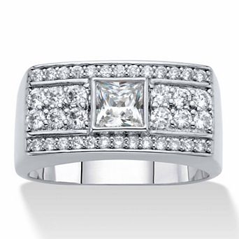 Men's 1.38 ct w. Square-Cut and Round CZ Platinum-Plated Multi-Row Ring