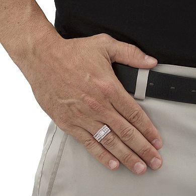 Men's 1.38 Cttw. Square-Cut and Round CZ Platinum-Plated Multi-Row Ring