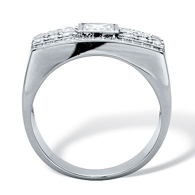 Men's 1.38 Cttw. Square-Cut and Round CZ Platinum-Plated Multi-Row Ring