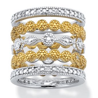 1/6 ct w.Round Diamond Silver & Gold Plated Stackable Eternity Ring set