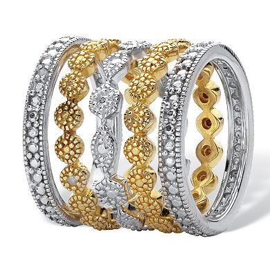 1/6 Cttw.Round Diamond Silver & Gold Plated Stackable Eternity Ring set