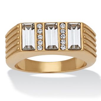 Men's Baguette Crystal Pave Gold Ion-Plated Stainless Steel Ring