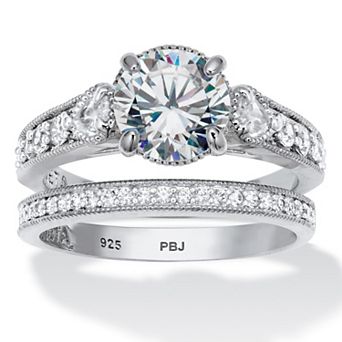 2.82 TCW Round Cubic Zirconia Platinum-plated Sterling Silver Bridal Ring Set