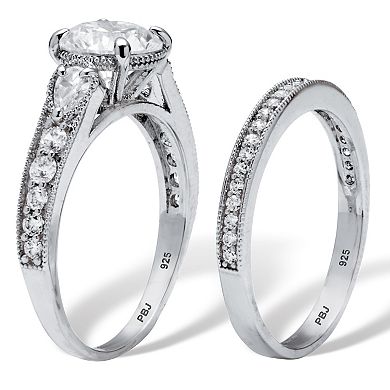 2.82 TCW Round Cubic Zirconia Platinum-plated Sterling Silver Bridal Ring Set