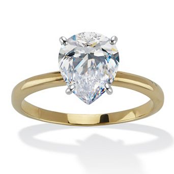 2.4 TCW Pear Cut Cubic Zirconia 18k Gold-Plated Solitaire Engagement Ring