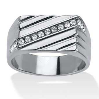 Men's Stainless Steel Diagonal Pave Crystal Ring