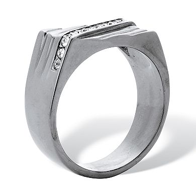 Men's Stainless Steel Diagonal Pave Crystal Ring