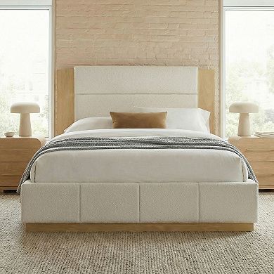 Merax Upholstered Platform Bed Frame with Extended Wood Headboard, Modern Bed with Wood Base