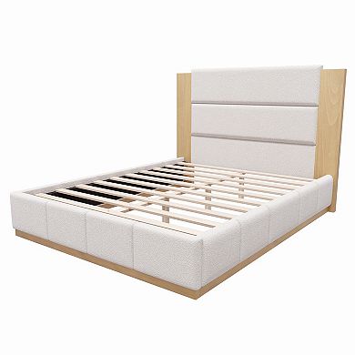 Merax Upholstered Platform Bed Frame with Extended Wood Headboard, Modern Bed with Wood Base
