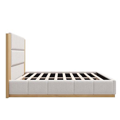 Merax Upholstered Platform Bed Frame with Extended Wood Headboard, Modern Bed with Wood Base