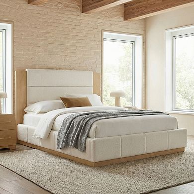 Merax Upholstered Platform Bed Frame with Extended Wood Headboard, Modern Bed with Wood Base