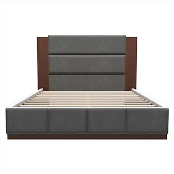Merax Upholstered Platform Bed Frame with Extended Wood Headboard, Modern Bed with Wood Base