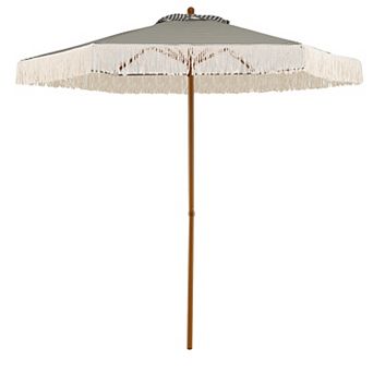 Costway 7FT Patio Umbrella with Fringe Sun-Protective Polyester Canopy, Cute Beach Umbrella