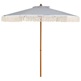 Costway 7FT Patio Umbrella with Fringe Sun-Protective Polyester Canopy, Cute Beach Umbrella