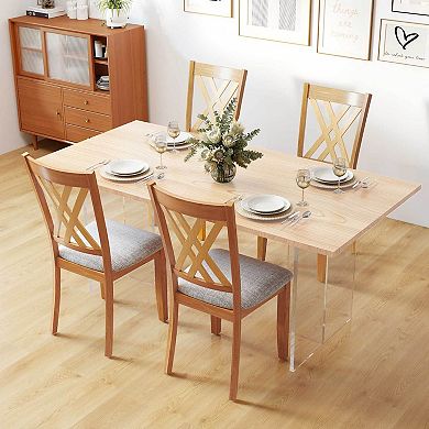 Costway 2 PCS Linen Fabric Upholstered Kitchen Armless Chairs with Rubber Wood Frame