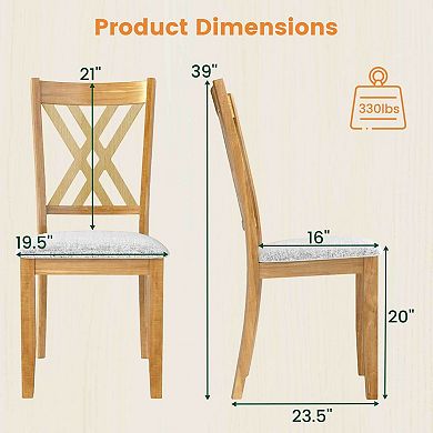 Costway 2 PCS Linen Fabric Upholstered Kitchen Armless Chairs with Rubber Wood Frame