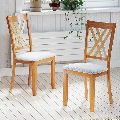 Costway 2 PCS Linen Fabric Upholstered Kitchen Armless Chairs with Rubber Wood Frame