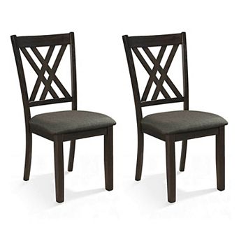 Costway 2 pc Linen Fabric Upholstered Kitchen Armless Chairs with Rubber Wood Frame