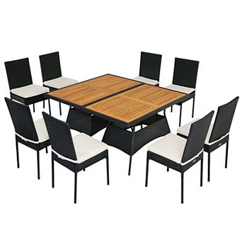 Costway Patio Rattan Furniture Set Wood Top Table Cushioned Chairs Garden Yard Deck