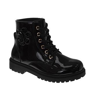Kensie Girl Patent Combat Boots, Girls Lace-Up Fashion Side Zip Ankle Boots (Little Kid/Big Kid)