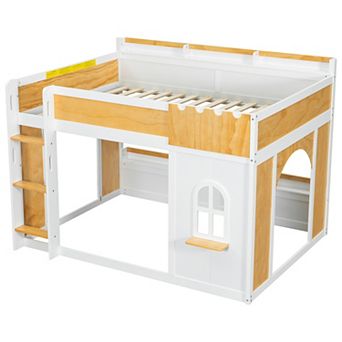 Merax Wooden Bunk Bed with Playhouse & Storage
